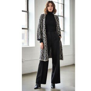 Joie Leopard Print Wool & Mohair Open Front Cardigan Grey & Black, Womens Size L